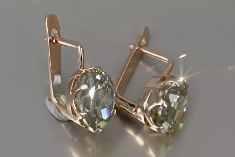 Vintage rose pink 14k 585 gold earrings vec111 alexandrite ruby emerald sapphire ...