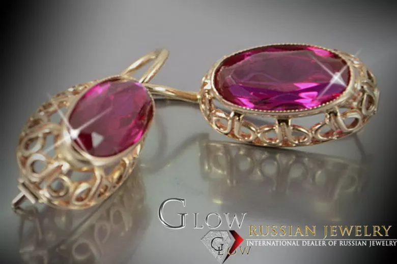 Russische Sowjetische Rose Pink 14k 585 Gold Ohrringe vec112 Alexandrit Rubin Smaragd Saphir ...