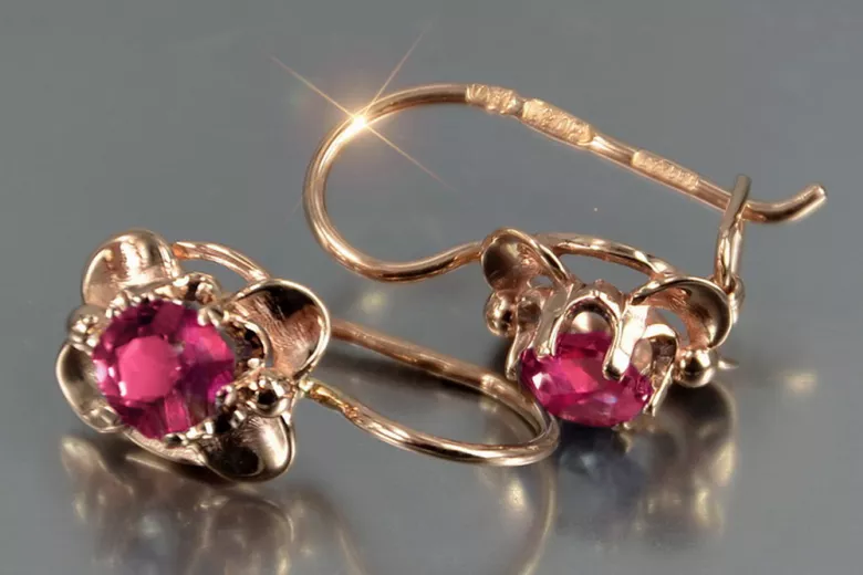 Ruso soviético rosa rosa 14k 585 pendientes de oro vec116 alejandrita rubí esmeralda zafiro ...