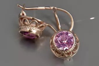 Vintage rose pink 14k 585 gold earrings vec117 alexandrite ruby emerald sapphire ...