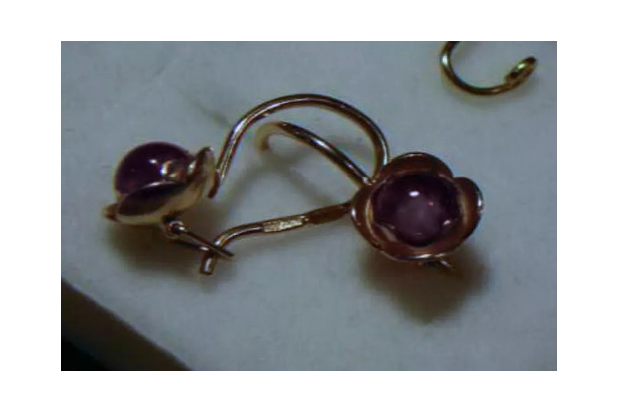 Vintage rose pink 14k 585 gold earrings vec118 alexandrite ruby emerald sapphire ...