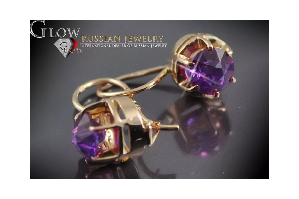 Boucles d’oreilles en or rose soviétique russe 14k 585 vec123 alexandrite rubis émeraude saphir ...