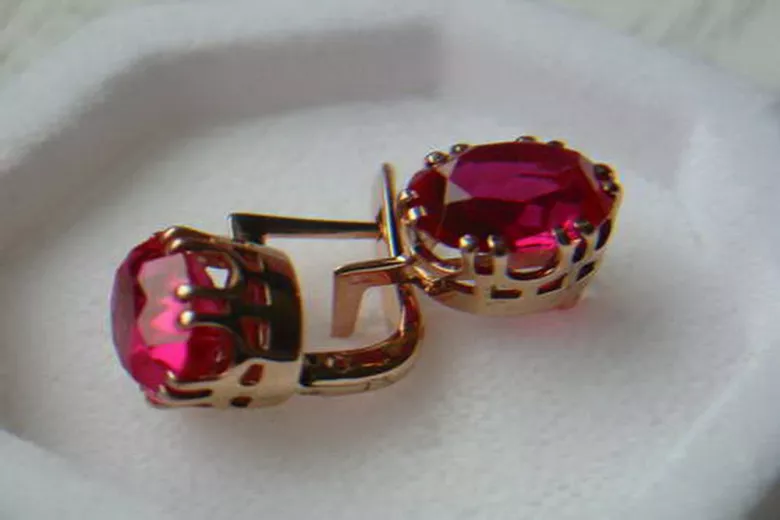 Vintage rose pink 14k 585 gold earrings vec126 alexandrite ruby emerald sapphire ...