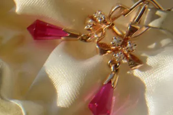 Vintage rose pink 14k 585 gold earrings vec127 alexandrite ruby emerald sapphire ...