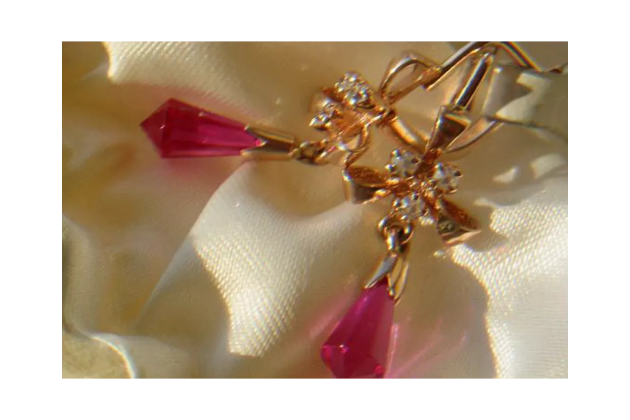 Boucles d’oreilles en or rose soviétique russe 14k 585 vec127 alexandrite rubis émeraude saphir ...