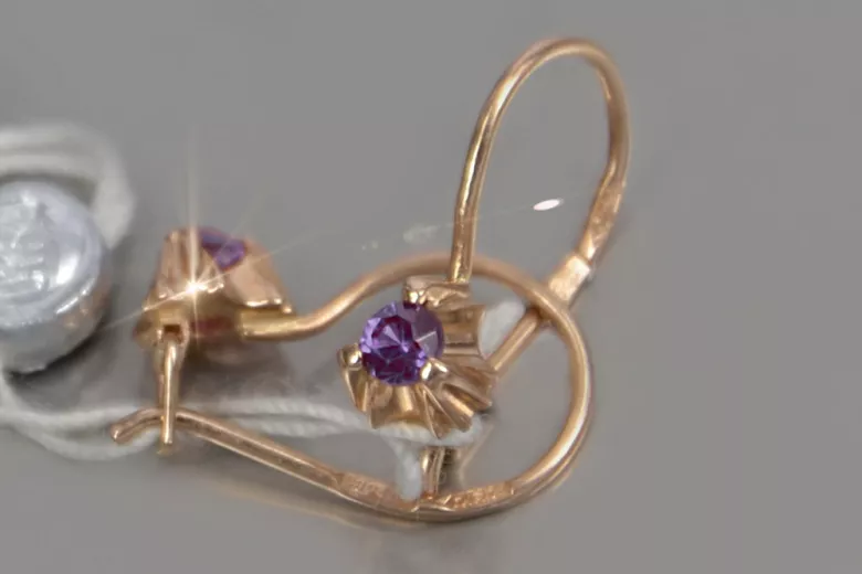 Vintage rose pink 14k 585 gold earrings vec129 alexandrite ruby emerald sapphire ...