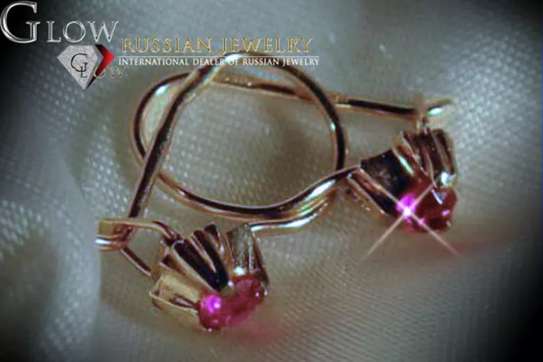 Vintage rose pink 14k 585 gold earrings vec129 alexandrite ruby emerald sapphire ...