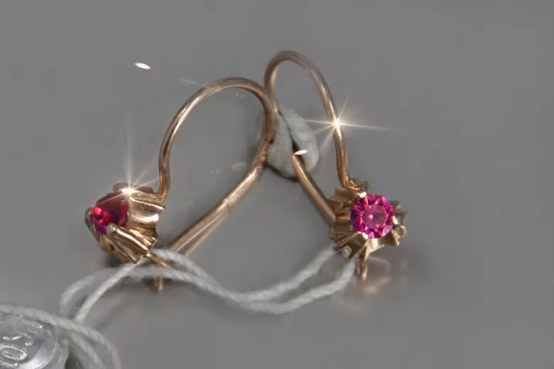 Vintage rose pink 14k 585 gold earrings vec129 alexandrite ruby emerald sapphire ...