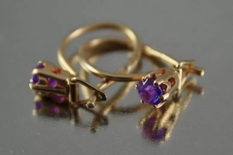 Vintage rose pink 14k 585 gold earrings vec130 alexandrite ruby emerald sapphire ...
