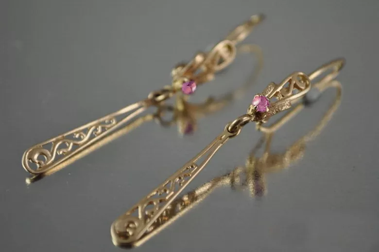 Vintage rose pink 14k 585 gold earrings vec131 alexandrite ruby emerald sapphire ...