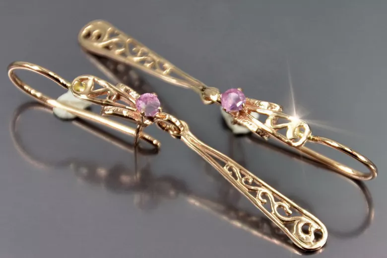 Vintage rose pink 14k 585 gold earrings vec131 alexandrite ruby emerald sapphire ...