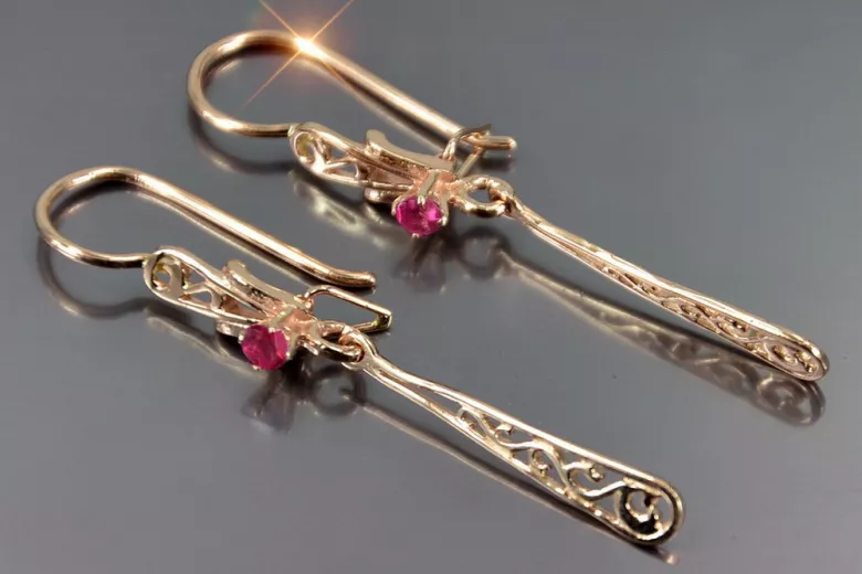 Vintage rose pink 14k 585 gold earrings vec131 alexandrite ruby emerald sapphire ...