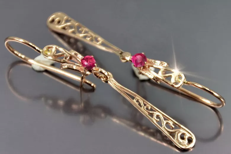 Vintage rose pink 14k 585 gold earrings vec131 alexandrite ruby emerald sapphire ...