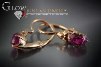 Vintage rose pink 14k 585 gold earrings vec132 alexandrite ruby emerald sapphire ...