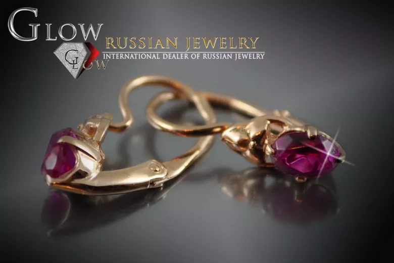 Russische Sowjetische Rose Pink 14k 585 Gold Ohrringe vec132 Alexandrit Rubin Smaragd Saphir ...