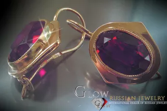 Ruso soviético rosa rosa 14k 585 pendientes de oro vec135 alejandrita rubí esmeralda zafiro ...