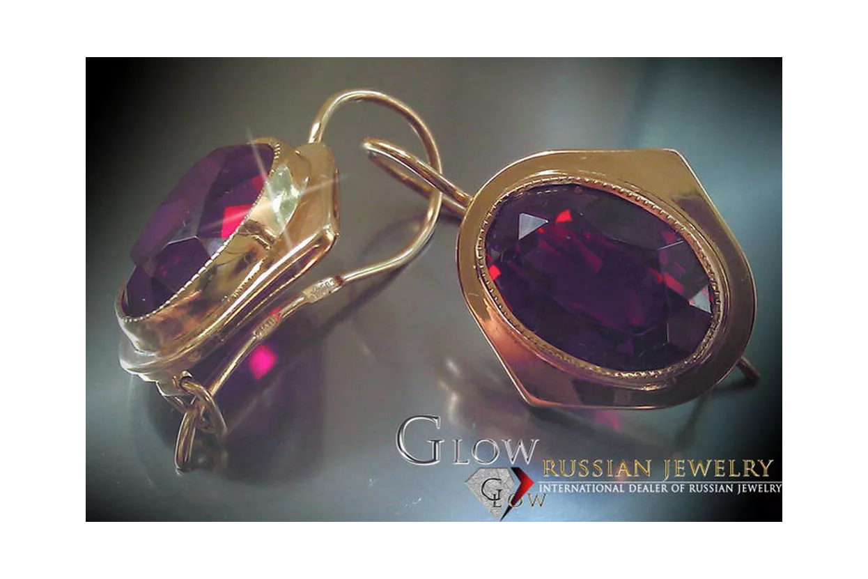 Boucles d’oreilles en or rose soviétique russe 14k 585 vec135 alexandrite rubis émeraude saphir ...