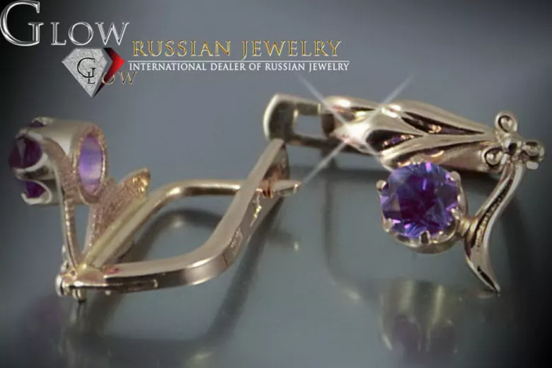 Rusă sovietică a crescut roz 14k 585 cercei de aur vec136 alexandrit rubin smarald safir ...