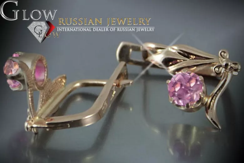 Russische Sowjetische Rose Pink 14k 585 Gold Ohrringe vec136 Alexandrit Rubin Smaragd Saphir ...