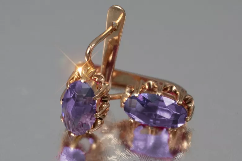 Russische Sowjetische Rose Pink 14k 585 Gold Ohrringe vec139 Alexandrit Rubin Smaragd Saphir ...