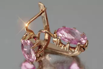 Vintage rose pink 14k 585 gold earrings vec139 alexandrite ruby emerald sapphire ...