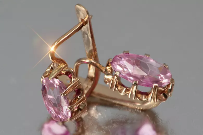 Vintage rose pink 14k 585 gold earrings vec139 alexandrite ruby emerald sapphire ...