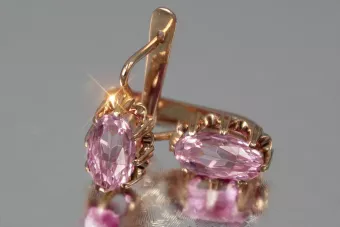 Vintage rose pink 14k 585 gold earrings vec139 alexandrite ruby emerald sapphire ...