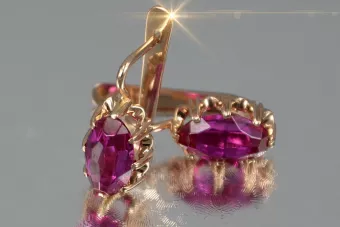 Boucles d’oreilles en or rose soviétique russe 14k 585 vec139 alexandrite rubis émeraude saphir ...