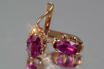 Vintage auskariniai iš 14k 585 rožinio aukso vec139 aleksandritas rubinas emeraldas safiras ...