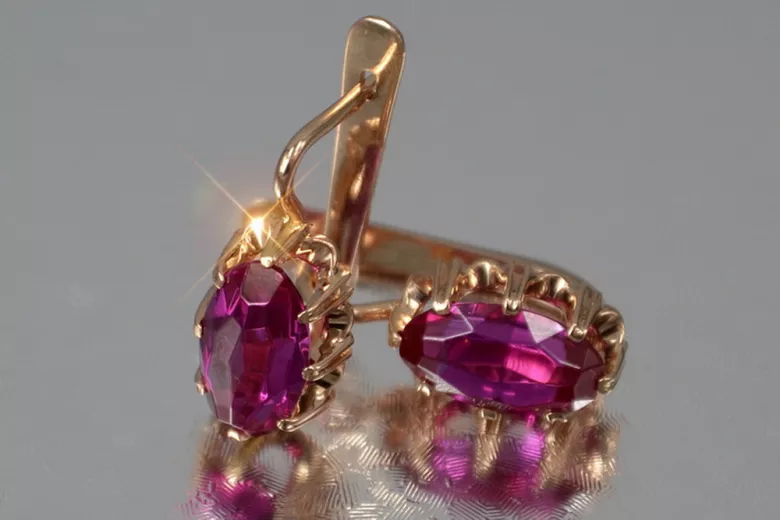 Vintage rose pink 14k 585 gold earrings vec139 alexandrite ruby emerald sapphire ...