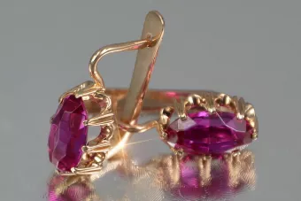 Boucles d’oreilles en or rose soviétique russe 14k 585 vec139 alexandrite rubis émeraude saphir ...