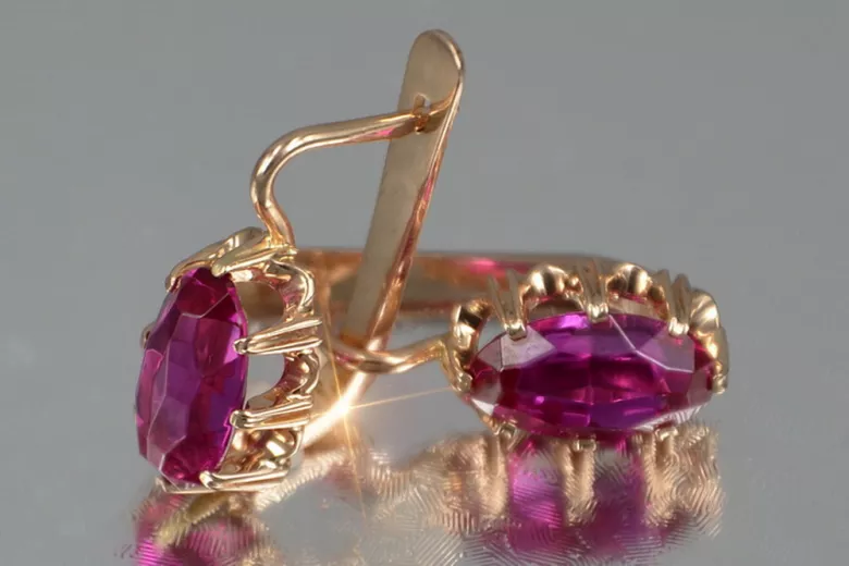 Vintage auskariniai iš 14k 585 rožinio aukso vec139 aleksandritas rubinas emeraldas safiras ...