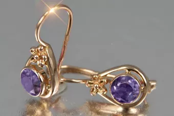 Vintage rose pink 14k 585 gold earrings vec140 alexandrite ruby emerald sapphire ...