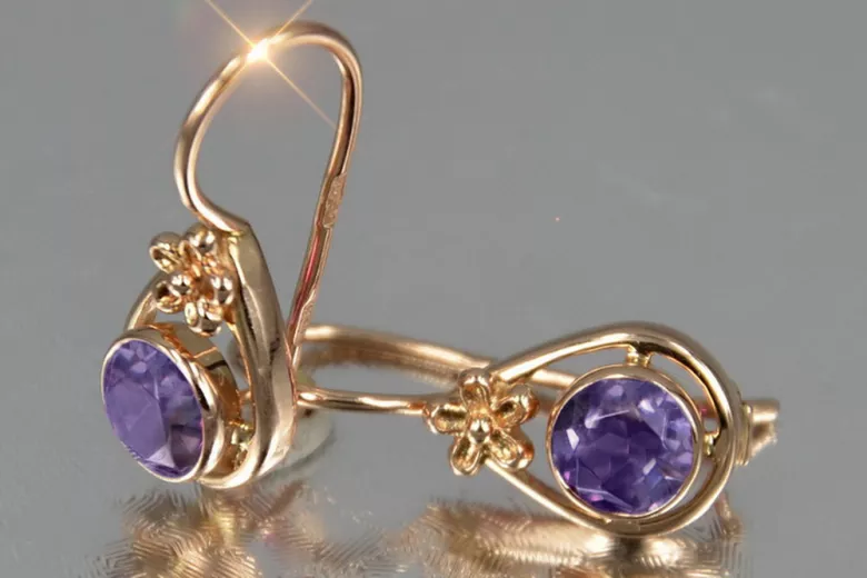 Ruso soviético rosa rosa 14k 585 pendientes de oro vec140 alejandrita rubí esmeralda zafiro ... Ruso soviético rosa rosa 14k 585 pendientes de oro vec140 alejandrita rubí esmeralda zafiro ...