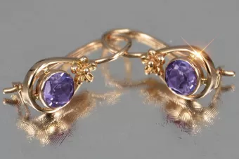 Vintage rose pink 14k 585 gold earrings vec140 alexandrite ruby emerald sapphire ...