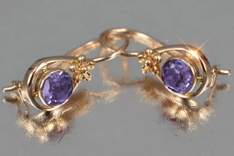 Ruso soviético rosa rosa 14k 585 pendientes de oro vec140 alejandrita rubí esmeralda zafiro ... Ruso soviético rosa rosa 14k 585 pendientes de oro vec140 alejandrita rubí esmeralda zafiro ...