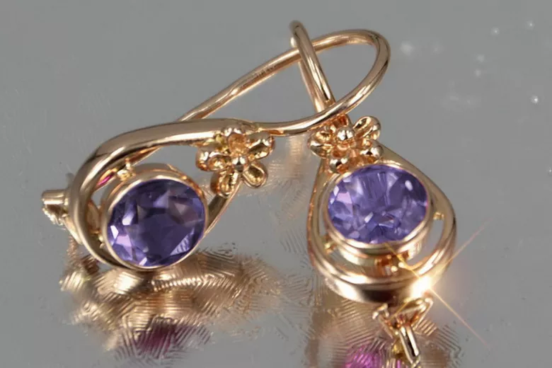 Ruso soviético rosa rosa 14k 585 pendientes de oro vec140 alejandrita rubí esmeralda zafiro ... Ruso soviético rosa rosa 14k 585 pendientes de oro vec140 alejandrita rubí esmeralda zafiro ...
