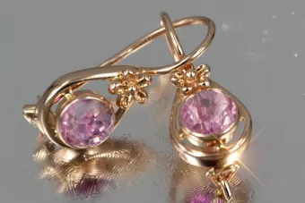 Vintage rose pink 14k 585 gold earrings vec140 alexandrite ruby emerald sapphire ...