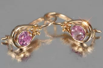 Vintage rose pink 14k 585 gold earrings vec140 alexandrite ruby emerald sapphire ...