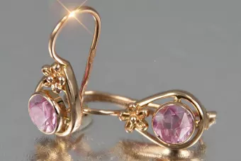 Vintage rose pink 14k 585 gold earrings vec140 alexandrite ruby emerald sapphire ...
