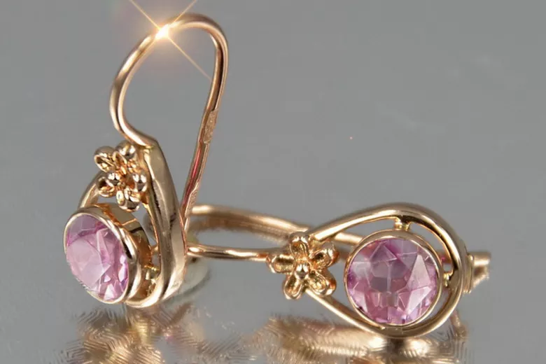 Russische Sowjetische Rose Pink 14k 585 Gold Ohrringe vec140 Alexandrit Rubin Smaragd Saphir ...