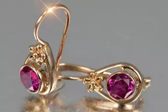 Vintage rose pink 14k 585 gold earrings vec140 alexandrite ruby emerald sapphire ...