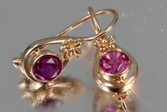 Vintage rose pink 14k 585 gold earrings vec140 alexandrite ruby emerald sapphire ...