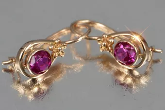 Vintage rose pink 14k 585 gold earrings vec140 alexandrite ruby emerald sapphire ...