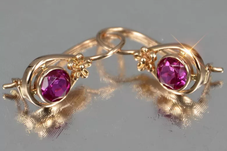 Russische Sowjetische Rose Pink 14k 585 Gold Ohrringe vec140 Alexandrit Rubin Smaragd Saphir ...