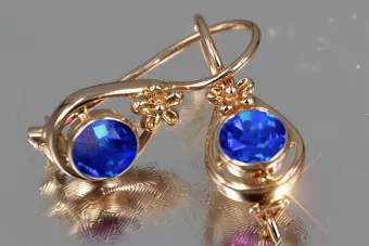 Vintažiniai auskarai iš 14k 585 rožinio aukso vec140 aleksandrito rubino smaragdo safyro...