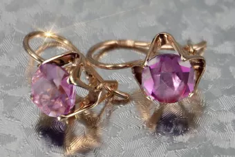 Vintage rose pink 14k 585 gold earrings vec142 alexandrite ruby emerald sapphire ...