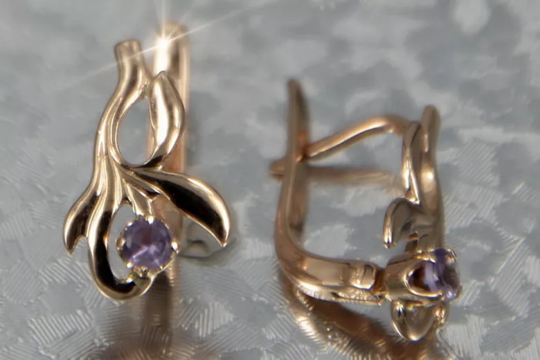 Vintage rose pink 14k 585 gold earrings vec143 alexandrite ruby emerald sapphire ...