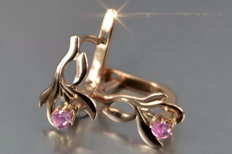 Vintage rose pink 14k 585 gold earrings vec143 alexandrite ruby emerald sapphire ...