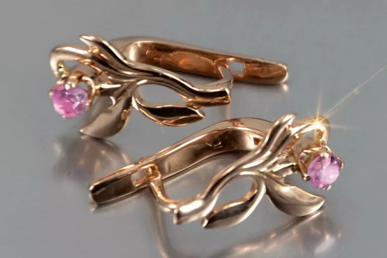 Vintage rose pink 14k 585 gold earrings vec143 alexandrite ruby emerald sapphire ...